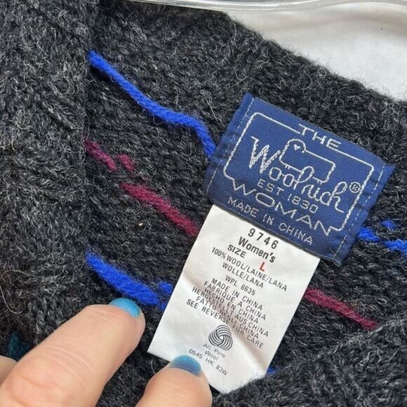 Woolrich Womens Wool Sweater L Swan Design Multicolor Dots Gray - Picture 3 of 10